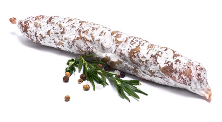 Wall Mural - Spanish Fuet thin dried salami sausage isolated on a white background