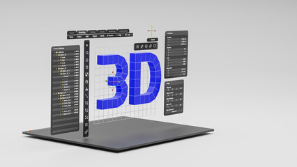 Fototapete - Engineering designer design 3D CAD software program Industrial engine model mechanical dimensional digital manufacturing factory engineer computer screen. 3d rendering.