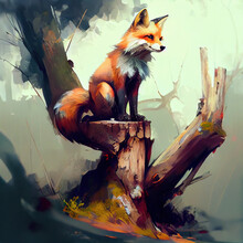 Adorable Fox On A Tree Trunk