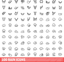 Wall Mural - 100 rain icons set. outline illustration of 100 rain icons vector set isolated on white background