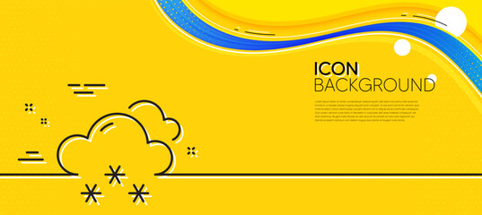 Snow weather forecast line icon. Abstract yellow background. Clouds with snowflake sign. Cloudy sky symbol. Minimal snow weather line icon. Wave banner concept. Vector