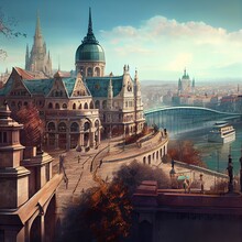 Aerial View Of Budapest. Beautiful Illustration Generated By Ai