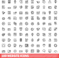 Poster - 100 website icons set. Outline illustration of 100 website icons vector set isolated on white background