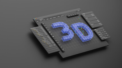 Fototapete - Engineering designer design 3D CAD software program Industrial engine model mechanical dimensional digital manufacturing factory engineer computer screen. 3d rendering.