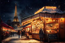 Christmas Market By Night In Paris - France