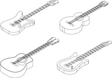 Guitar Icons Set. Isometric Set Of Guitar Vector Icons Outline Vector On White Background