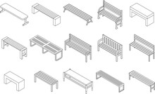 Bench Icons Set. Isometric Set Of Bench Vector Icons Outline Vector On White Background