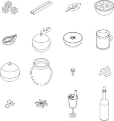 Wall Mural - Mulled wine icons set. Isometric set of mulled wine vector icons outline vector on white background