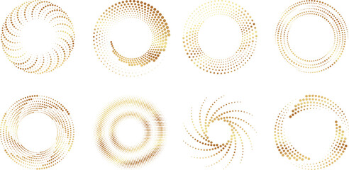 Wall Mural - Golden dotted frames halftone design. Decorative frame circle shape. Gold abstract graphic elements, vector stylish luxury decor. Creative futuristic set