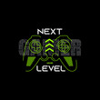 © jenny - Vector joysticks gamepad illustration with slogan next level, for t-shirt prints and other uses.
