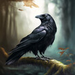raven on a branch, abstract art
