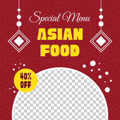 Asian food, special menu post template for social media. Advertising square banner