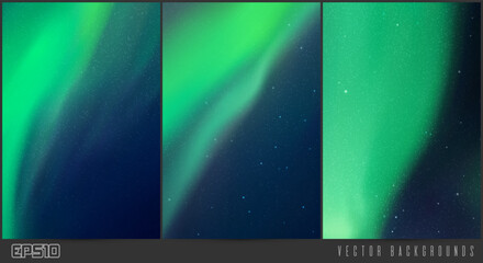Sticker - Night starry sky and Northern lights. Aurora borealis. Background set