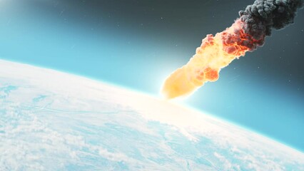 Wall Mural - flaming fireball asteroid meteor enternig earth atmosphere flaming burning asteroid enters earth, gl