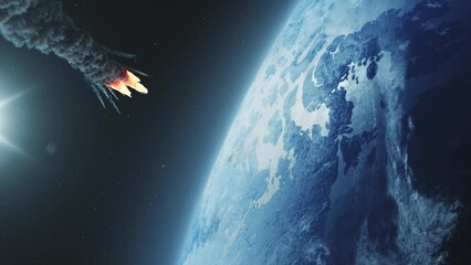 Wall Mural - multiple burning meteors asteroids approaching earth atmosphere flaming burning asteroid enters eart