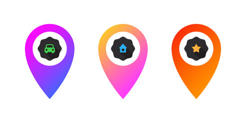 Sticker - Point of location with different signs. Location pointer. Map pin location icons. Vector illustration