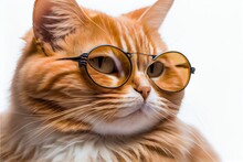 Ginger Cat In Stylish Vintage Yellow Glasses
