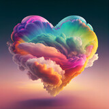 Rainbow heart cloud. Love cloud in the sky. LGBT love background. Queer rainbow heart poster
