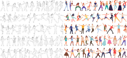 Wall Mural - dancing people set in flat style, isolated vector