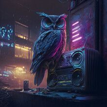 Street Art Style Of Owl Leang Up Against Audio