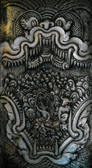 Wall Mural - Silver carving. Thai style silver carving art at temple wall, Wat Srisuphan Chiang Mai, Thailand