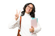 © luismolinero - Young Argentinian student woman over isolated background smiling and showing victory sign