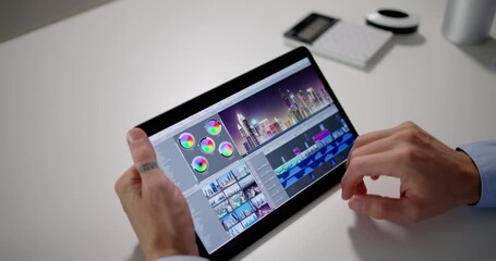 Fototapete - Video Editor Or Designer Using Editing Software Tech