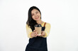 © Parichat - Portrait of asian waitress beaufitul female is posing in the studio with happy smiling at isolate on white background studio.