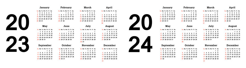 2023 2024 calendar, week starts Sunday,  desk calendar template