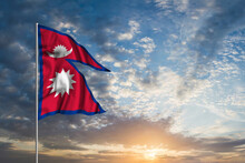 Waving National Flag Of Nepal