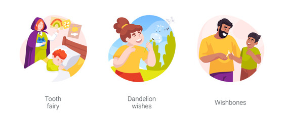 Poster - Making wishes isolated cartoon vector illustration set