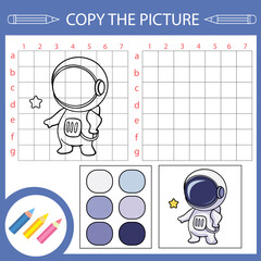 Canvas Print - Copy the picture of astronaut. Kids education activity page and worksheet. Funny art riddle and game. Children drawing lesson.