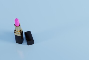 Canvas Print - Pink lipstick on a light background. The concept of women's lip painting, using a variety of lipsticks for lips. 3D render, 3D illustration.