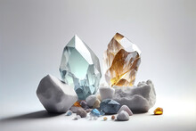 Healing Crystals Composition On A White Background