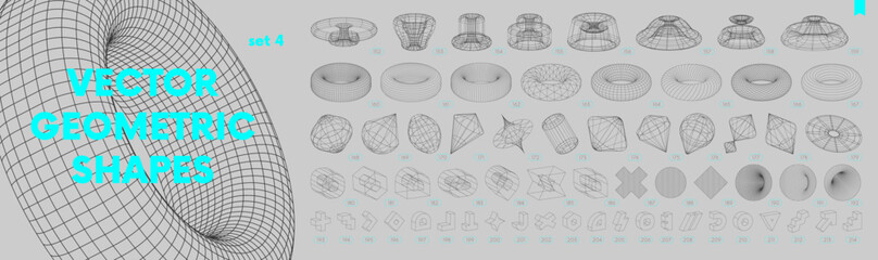 Leinwandbilder - Collection of strange wireframes vector 3d geometric shapes, distortion and transformation of figure, set of different linear form inspired by brutalism, graphic design elements, set 4