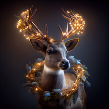 Deer Portrait Christmas Lights