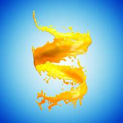 Canvas Print - orange juice splash isolated on blue background