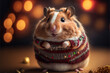Leinwandbild Motiv Christmas hamster. hamster wearing Christmas sweater with sequins