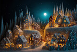 festive design fairy tale adorable Christmas village made out of sequins.