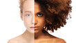 Diversity concept. Banner of two half face women, african and caucasian females