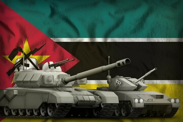 Wall Mural - Mozambique tank forces concept on the national flag background. 3d Illustration