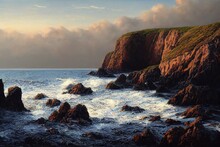 Beautiful Hyper-realistic Coastal Cliffs Painting