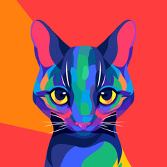 Wall Mural - cute cat illustration pop art style isolated red background