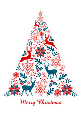 Wall Mural - ornamental christmas tree, red and green illustration over a transparent background, png image