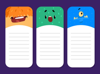 Sticker - Notepad Page with Cartoon Monster Character with Funny Face Vector Template