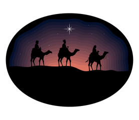 Wall Mural - wise men in camel silhouettes