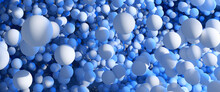 3d Render: White Sphere Particles Floating In Blue. Widescreen 8k - 7680x3200
