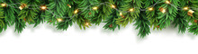 Christmas Pine Garland. Seamles Christmas Pattern Or Frame With Green Coniferous Branches Isolated On Transparent Background. PNG