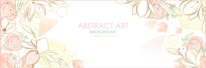 Wall Mural - Vector poster with pink watercolor flowers Abstract background.	