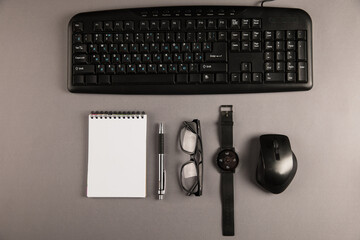 Wall Mural - Keyboard, notepad and clock